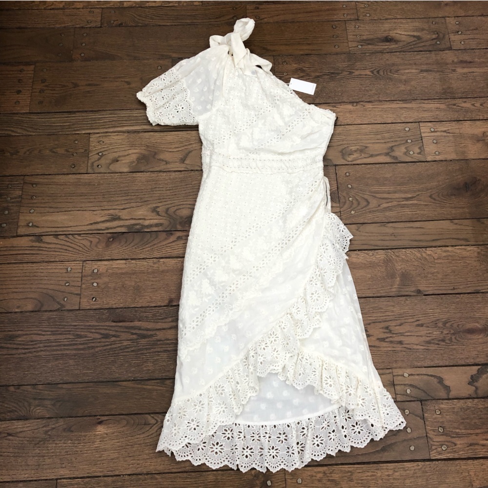 NWT Ulla Johnson Gwyneth One Shoulder Eyelet White Midi Dress - Picture 2 of 7